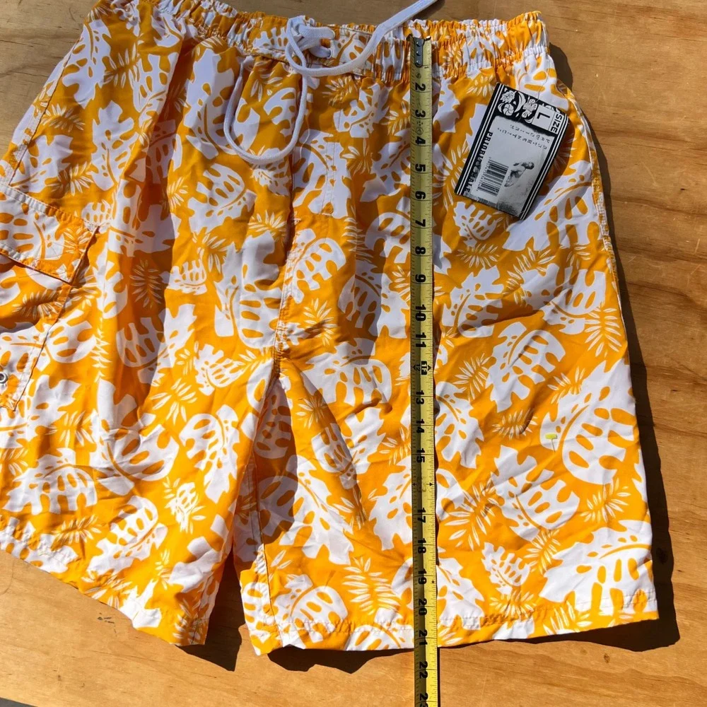 Priority Male Hawaiian Authentic Swim Trunks Orange White Tropical Floral Large